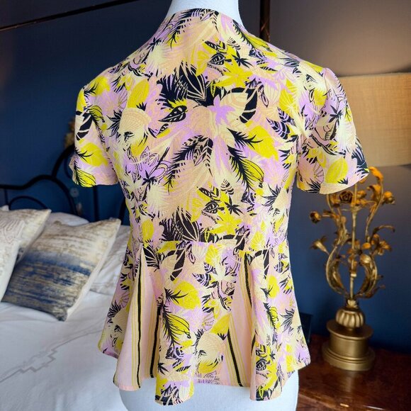 Suno Pink and Yellow Peplum Tropical Tshirt Blouse - Picture 5 of 5